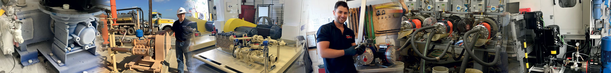a series of images of pumps and people